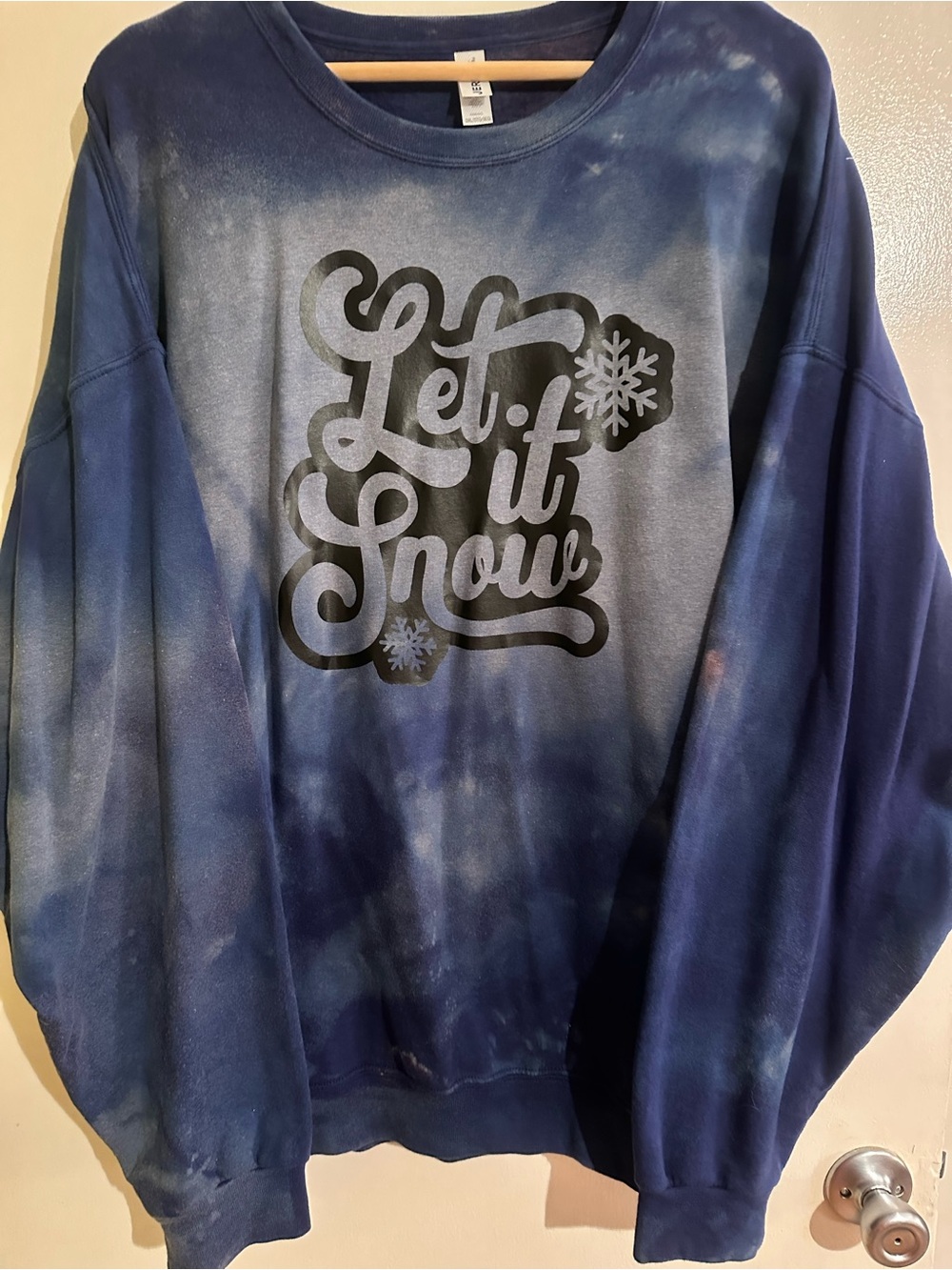 Jerzees Blue Tie-Dye Crewneck Sweatshirt with 'Let It Snow' Graphic